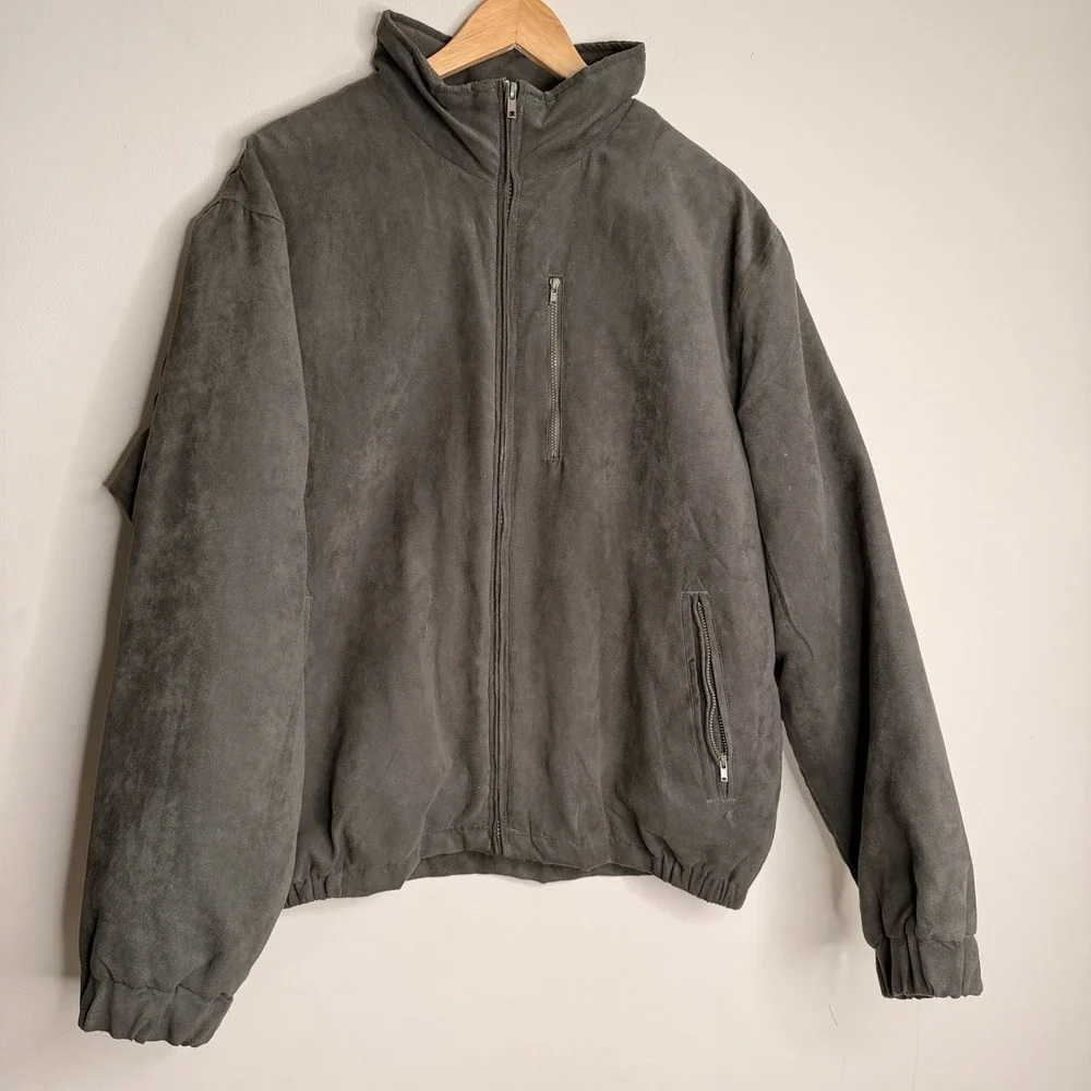 Montage Collection Quilted Lining SZ-L Faux Suede Zip Bomber Jacket W/Zip Pocket